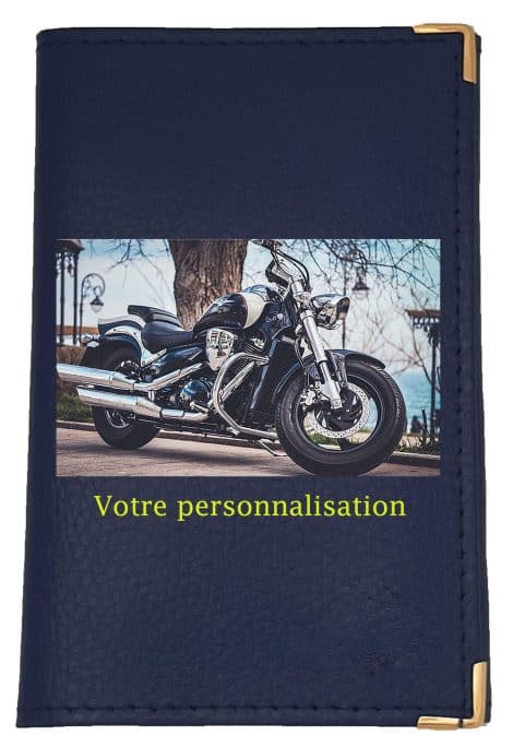 Personnalisez votre porte-cartes en cuir avec votre photo, logo et texte. (Bleu) Pour femmes et hommes.