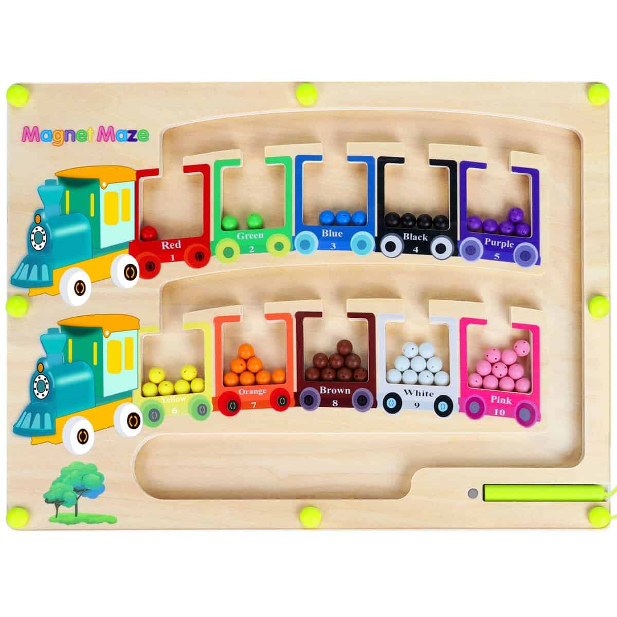 Pincush Jeux Labyrinthe Magnetique Enfant Apprendre Les Couleurs Jeu de Comptage et Tri Jouet Bois Jouets Montessori pour Le Développement la Motricitépour garçons Filles Educatif Cadeau 3-7 Ans