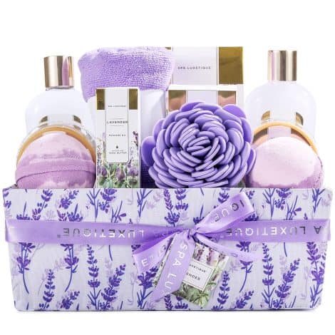 Ensemble de bain et soins Lavande Luxetique, 12 pièces, lotion corporelle, boules de bain, idée cadeau parfaite pour la Saint-Valentin.