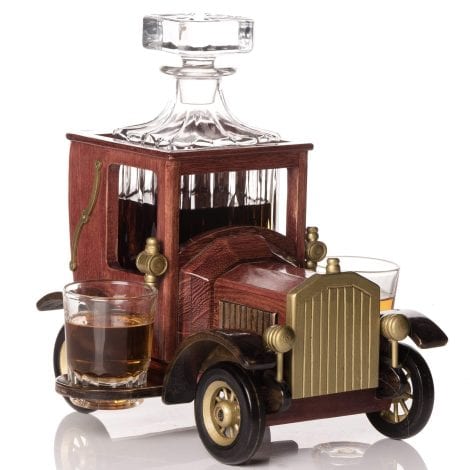 Kemstood Kit de décanteur à whisky et support voiture vintage avec verres (945 ml) – Kit de décanteur à bourbon avec verres pour liqueur, vodka – Cadeau whisky pour homme.