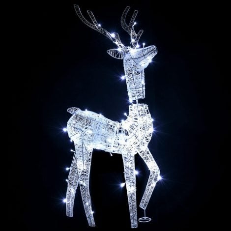 Décoration extérieure de Noël : Renne Lumineux LED avec 92 LED Blanc Chaud et Fils de Coton Blanc.