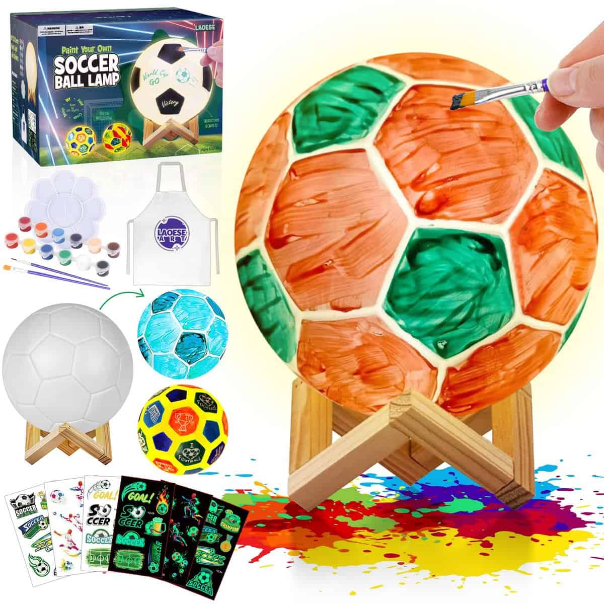 Kit de Peinture Football Veilleuse 3D Lampe, Cadeau d'anniversaire Noël pour Fan de Foot, Loisir Créatif pour Enfant, Garcon Cadeau Fille 3 4 5 6 7 8 9 10 11 12 Ans