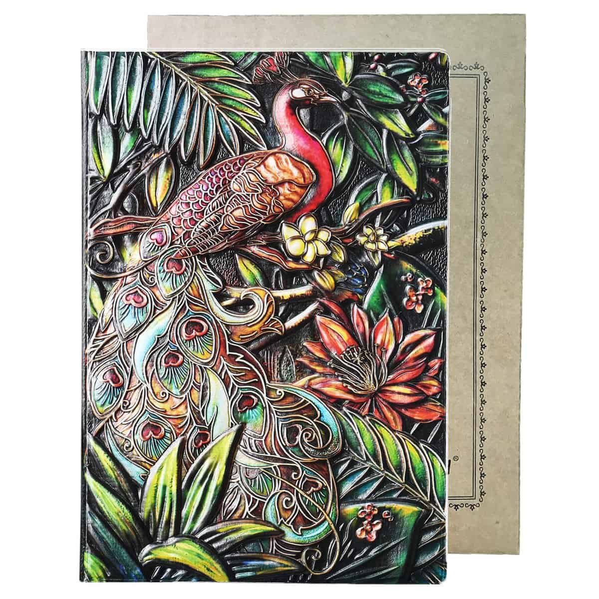 YHH Journal Intime Vintage Cuir, Carnet de Notes A5 Ligné 200 Pages, Couverture Rigide, Fait Main Carnet de Voyage Cahier Idee Cadeau Anniversaire Original pour Femme Meilleure Amie Paon3D Multicolor