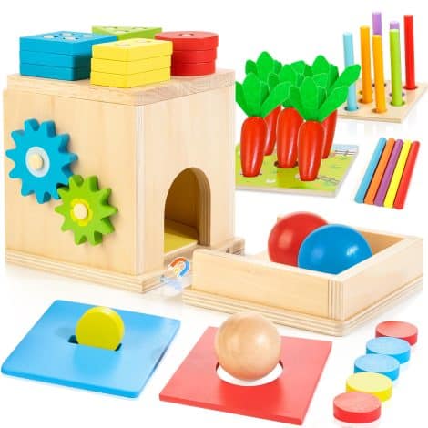 Ensemble de jouets Montessori avec 8 activités pour apprendre et jouer, idéal pour les tout-petits.