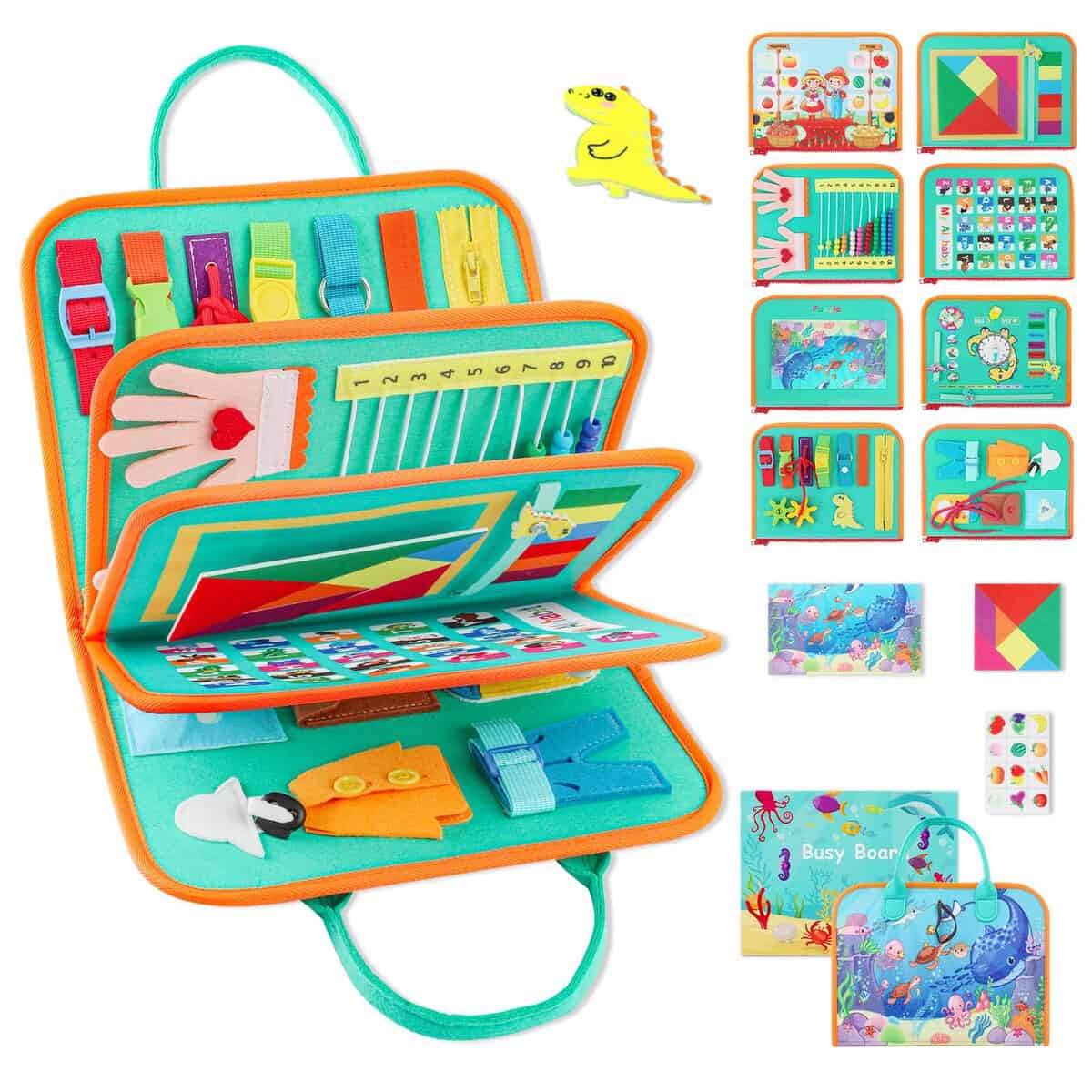 PHYSEN Jeux Montessori Busy Board pour Tout-Petits, 8-in-1 Jouets éducatifs préscolaires Cadeau pour garçons et Filles de 2 3 4 5 Ans, Jouet Enfant pour Le Développement de la Motricité