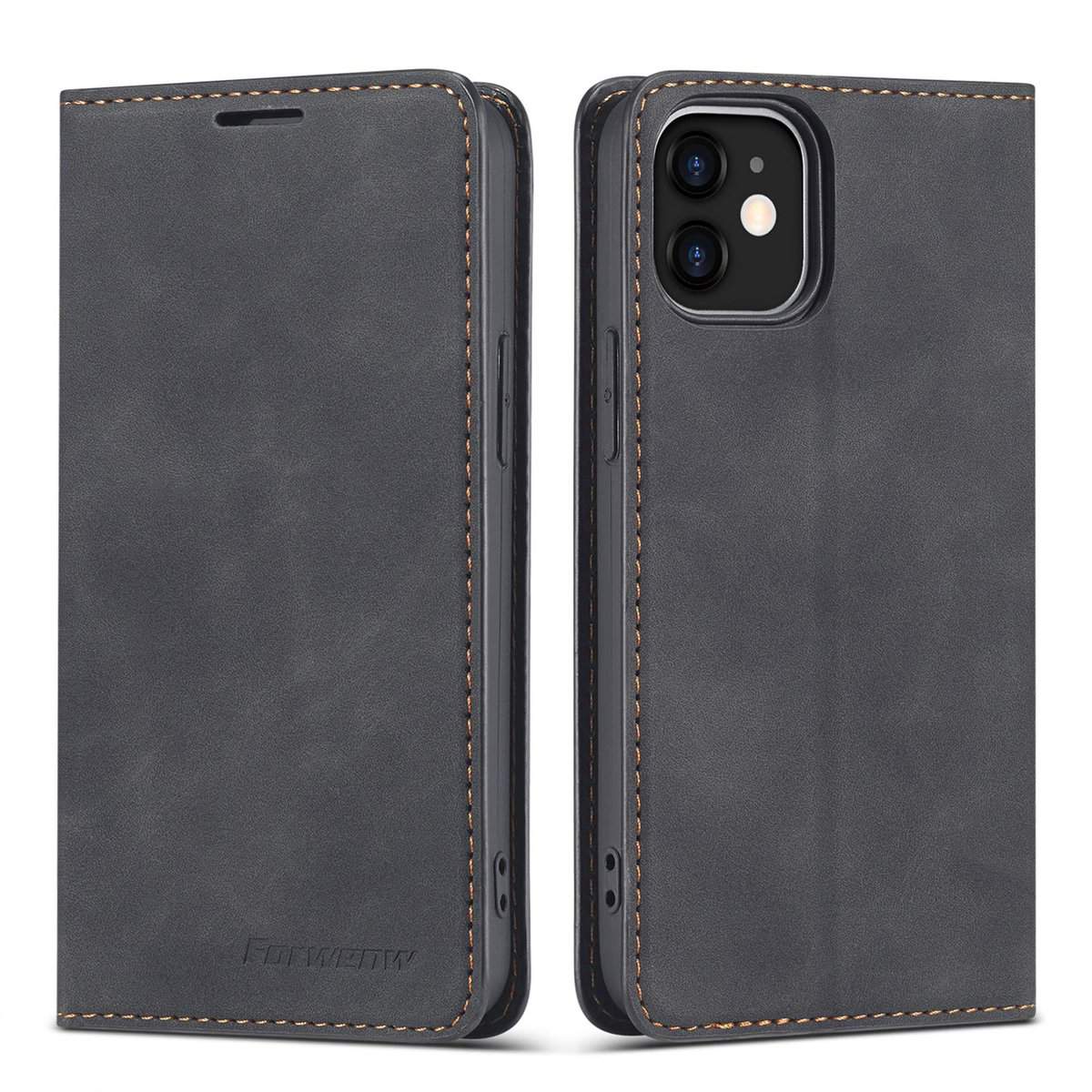 EYZUTAK Étui Portefeuille à Rabat en Cuir synthétique de qualité supérieure pour iPhone 12 Mini 5,4" 2020, étui de Protection avec béquille et Emplacement pour Cartes, Fermeture – Noir