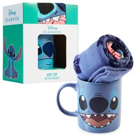 Ensemble cadeau Disney de tasse et chaussettes à l’effigie de Stitch – Idée cadeau pour les fans de Disney ! (Stitch bleu foncé)