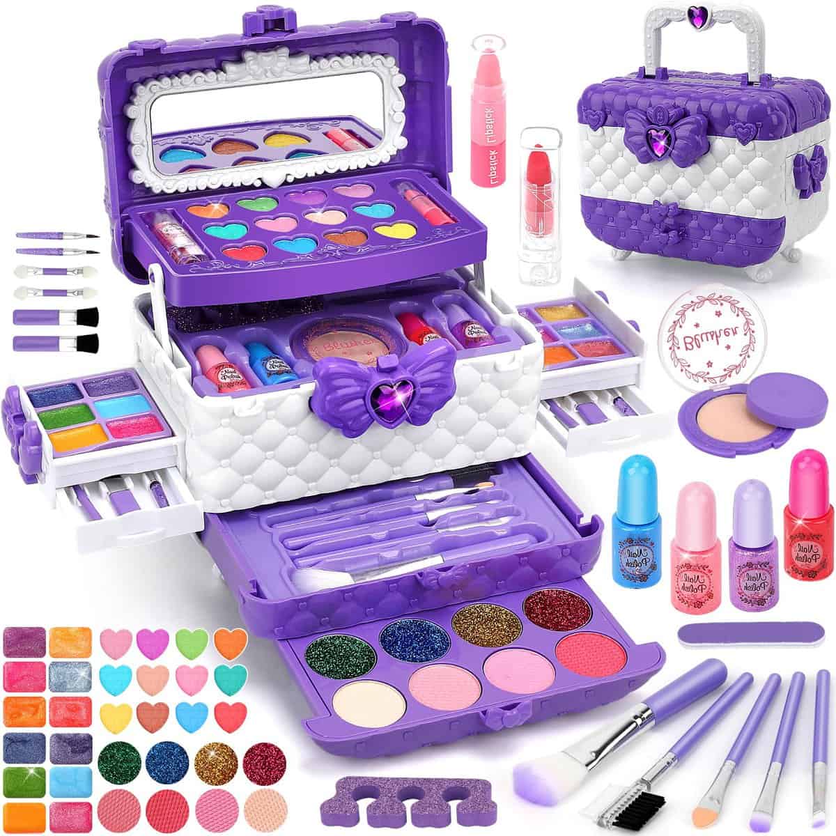 Aureyung Maquillage Enfant Fille, Lavable Coffret Maquillage Enfant, Palette Malette Maquillage Enfant, Jouets Maquillage Fille, Cadeau Noël pour Fille 3 4 5 6 7 8 9 10 Ans