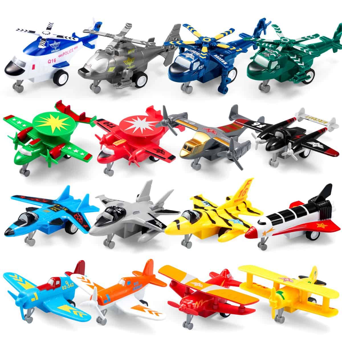 JOYIN 16 pièces Jouets d'avion à Tirer, Ensemble de Jeu d'avion pour garçons, Avion Comprenant des Jouets d'hélicoptère, Jouets à réaction, Cadeaux pour Les Tout-Petits Enfants de 2 à 8 Ans