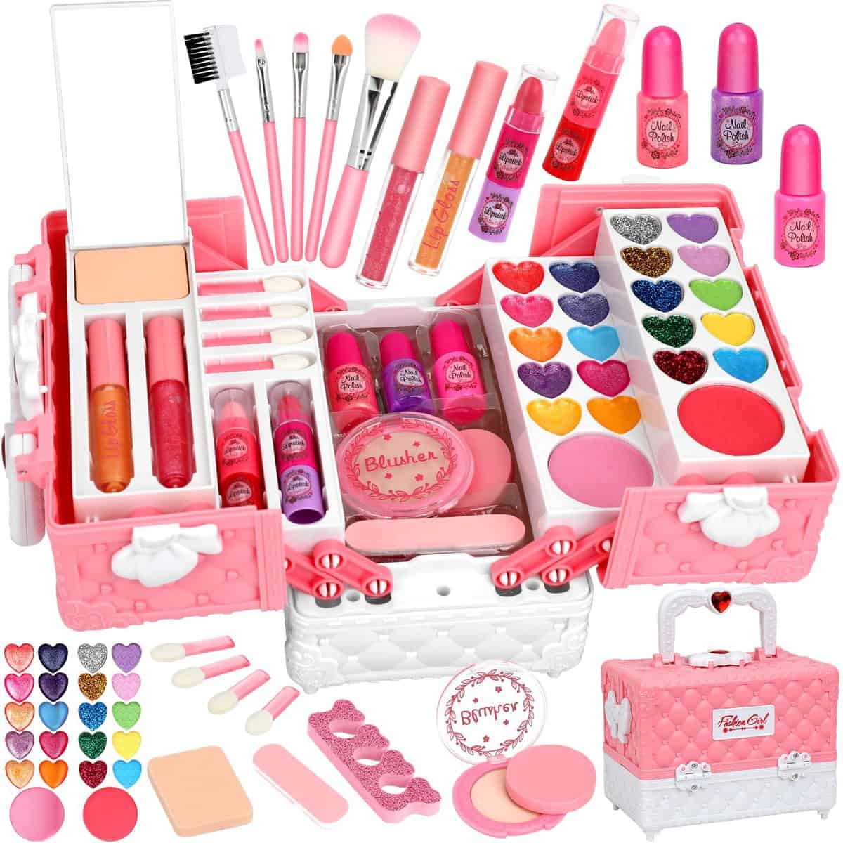 Flybay Maquillage Enfant Jouet Filles, Malette Maquillage Enfant Fille, Lavable et Non Toxique Palette Maquillage Enfant Fille Jouet, Cadeau de Noël Anniversaire pour Fille 3 4 5 6 7 8 Ans