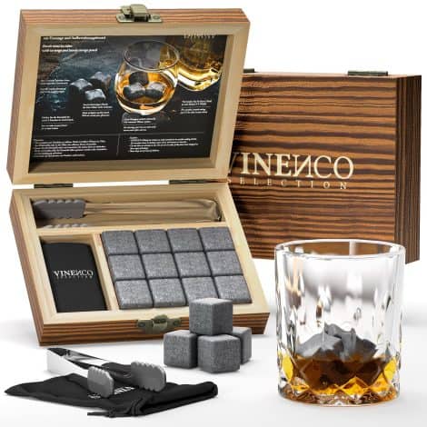 Ensemble de 12 Pierre à Whisky en Acier Réutilisables avec Pince et Sac en Tissu. Rafraîchissez vos boissons sans dilution grâce aux Glaçons Whiskey en Basalte. Le cadeau parfait pour homme : Stones à Whisky.