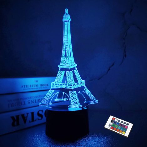 Veilleuse 3D Tour Eiffel, lampe LED avec télécommande et 16 couleurs, idéale pour décorer votre chambre. Cadeau parfait pour Noël ou un anniversaire.