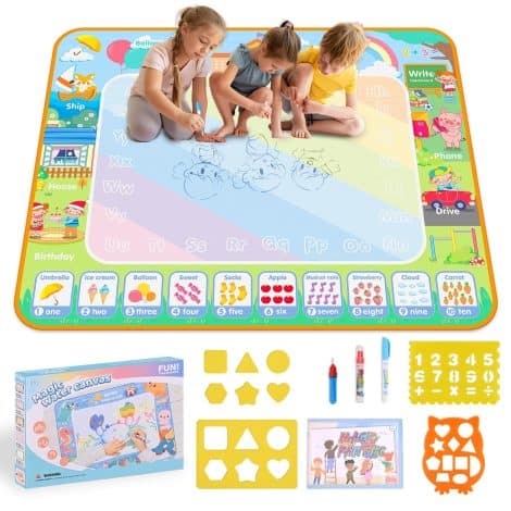 Tapis de coloriage Damcyer pour enfants, 80 x 100 cm, réutilisable pour dessiner, idéal pour les tout-petits, garçons, filles. Aqua Magic Doodle Mat Jouet éducatif Cadeau, Éducation.