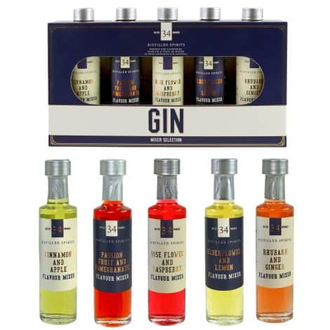 Ensemble de gin avec 5 sirops aromatisés pour cocktails – Cadeau luxueux homme/femme – Rhubarbe, gingembre et plus – Cadeaux plaisants