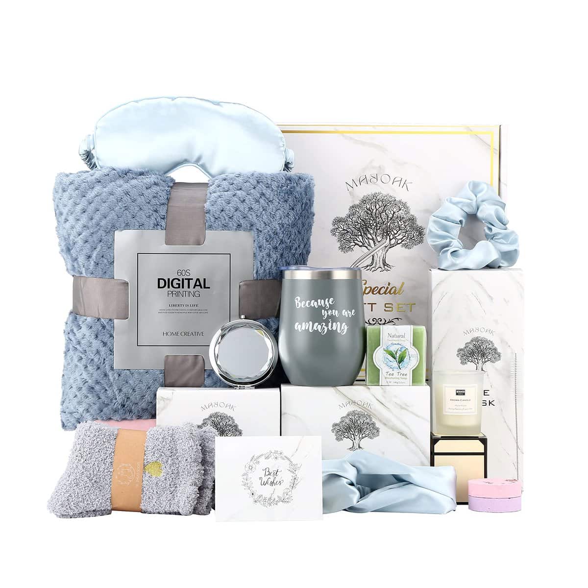 Majoak Cadeaux « Get Well Soon » pour femme | Lot de 14 pièces pour soins personnels pour homme et femme | Panier cadeau « Thinking of you » pour vos proches | Boîte cadeau d'anniversaire