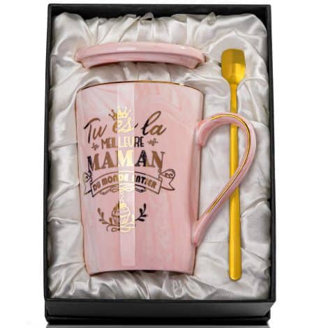 Tasse en céramique marbrée avec boîte cadeau, pour célébrer Maman lors de son anniversaire ou de la fête des Mères.