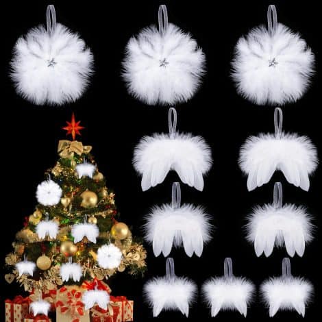 10 suspensions d’ange en plumes blanches, pour décorer le sapin de Noël avec élégance.