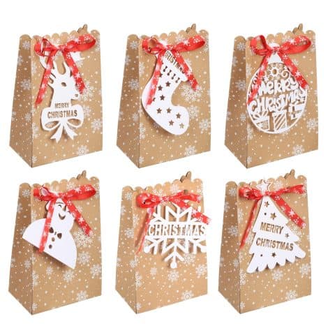 24 sacs cadeaux de Noël en papier kraft LAMEK, idéaux pour emballer des bonbons, chocolats et biscuits pour les fêtes.