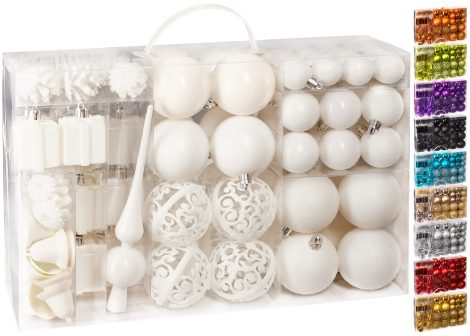 BRUBAKER – Ensemble de décoration de Noël – Boules et pointe de sapin – 101 pièces – Blanc Crème.