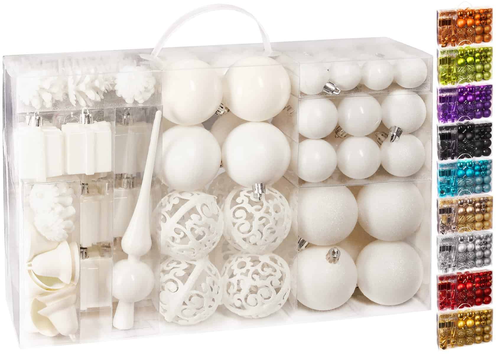 BRUBAKER - Boules de Noël & Pointe de Sapin - 101 Pièces/Coffret XXL - Décoration Arbre de Noël - Blanc Crème