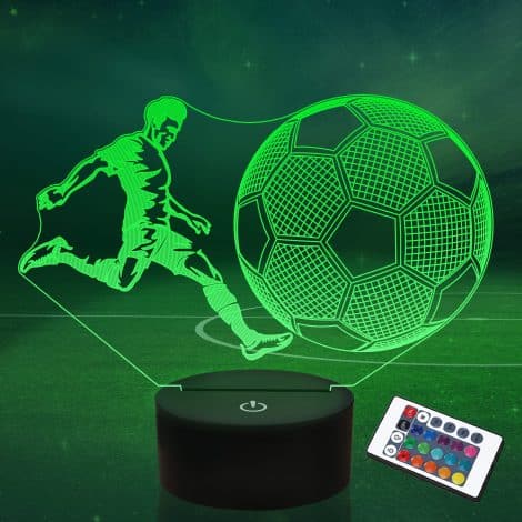 Lampe de bureau 3D football pour petits – Lampe nocturne multicolore avec contrôle à distance – Parfaite pour les fans de sport.