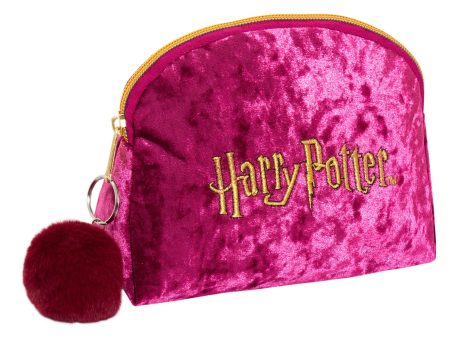 Trousse de maquillage pour femmes et filles inspirée d’Harry Potter, un accessoire de voyage en velours, couleur bordeaux, taille unique, cadeau idéal.