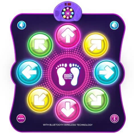 LEAPRCSTORE, Tapis de Danse Enfant, Jeu Musical avec 8 Flèches LED, Bluetooth, 6 Modes de Jeu, Cadeau Noël pour 3-12 ans.