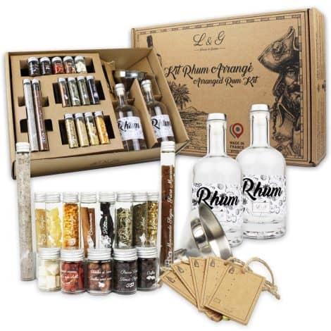 Coffret Rhum Arrangé L&G : préparez et infusez votre rhum, idéal comme cadeau pour Noël, la Saint-Valentin, les fêtes ou un anniversaire. Produit français.