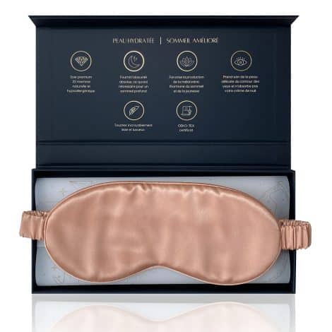 Masque de sommeil en soie 100% naturelle Andromeda | Bandeau occultant pour les yeux | Cache-yeux de voyage | Cadeau pour hommes et femmes | (Coloris Or Rose)