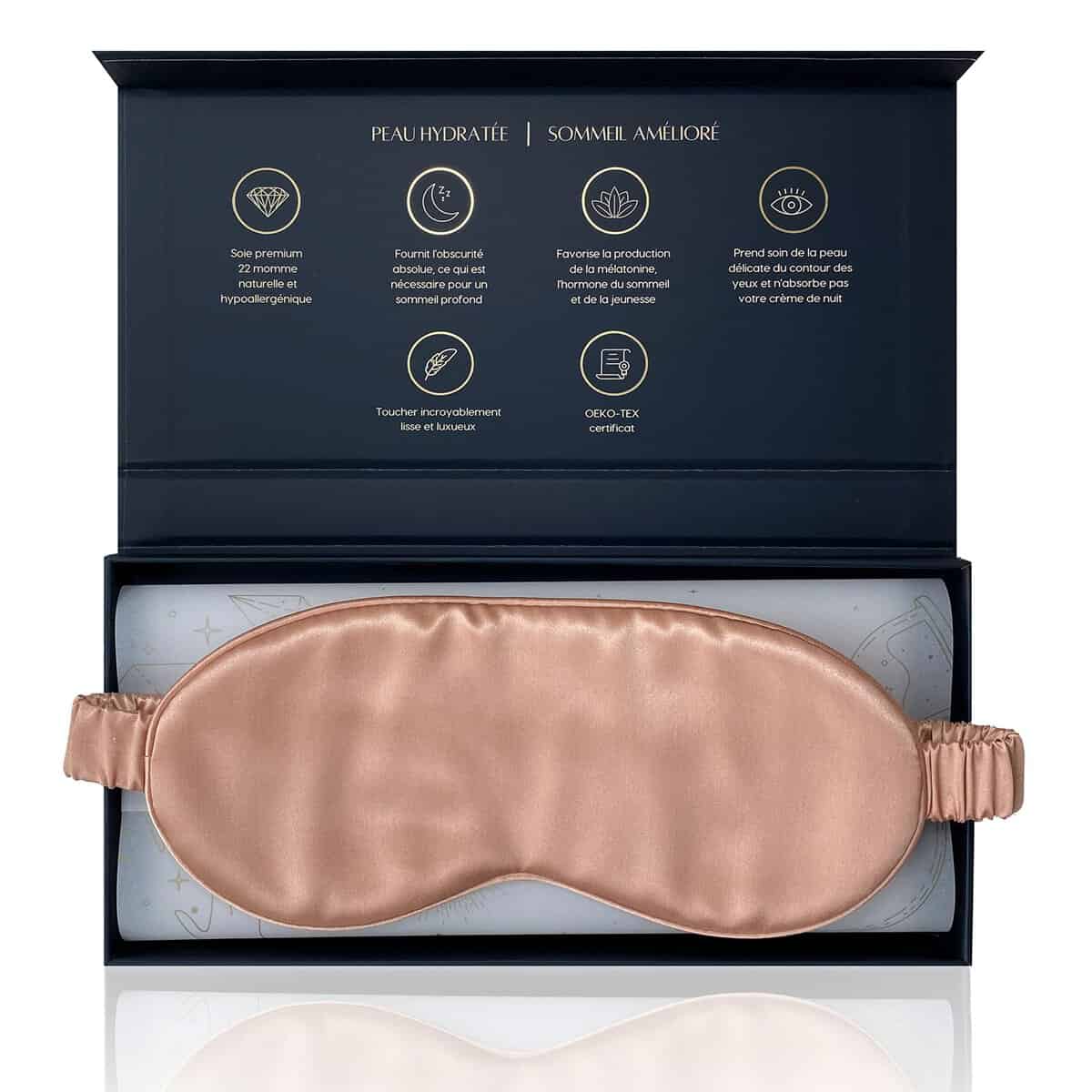 Andromeda Masque de Sommeil 100% Soie Naturelle | Bandeau de nuit occultant pour protéger les yeux de la lumière | Cache yeux pour dormir en voyage | Cadeau pour femme et homme | (Or Rose)