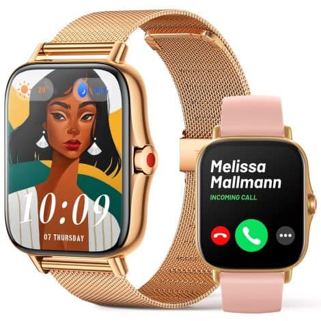 Montre Connectée pour Femme avec Appels, Réponses, Cardiaque, Pression Artérielle. Compatible avec Android et iOS.