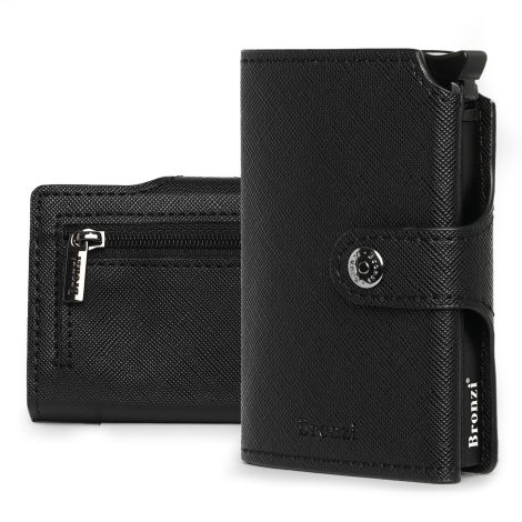 Porte-cartes Slim pour hommes en cuir marron, avec support pour les cartes de crédit et mini porte-cartes en Saffiano Noir.