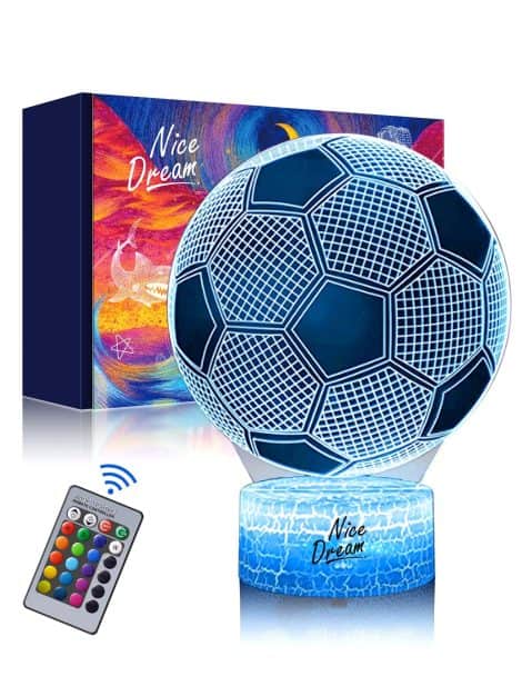 Lampe 3D Nice Dream Football pour enfants, avec télécommande pour varier couleurs, idéale pour déco chambre.