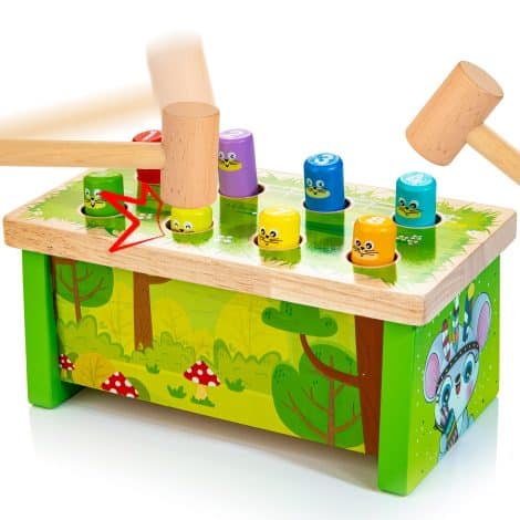 Banc de frappe Marteau Montessori pour Enfants dès 1 an, Jouet éducatif avec 2 marteaux, Idéal Cadeau pour bébés et tout-petits.