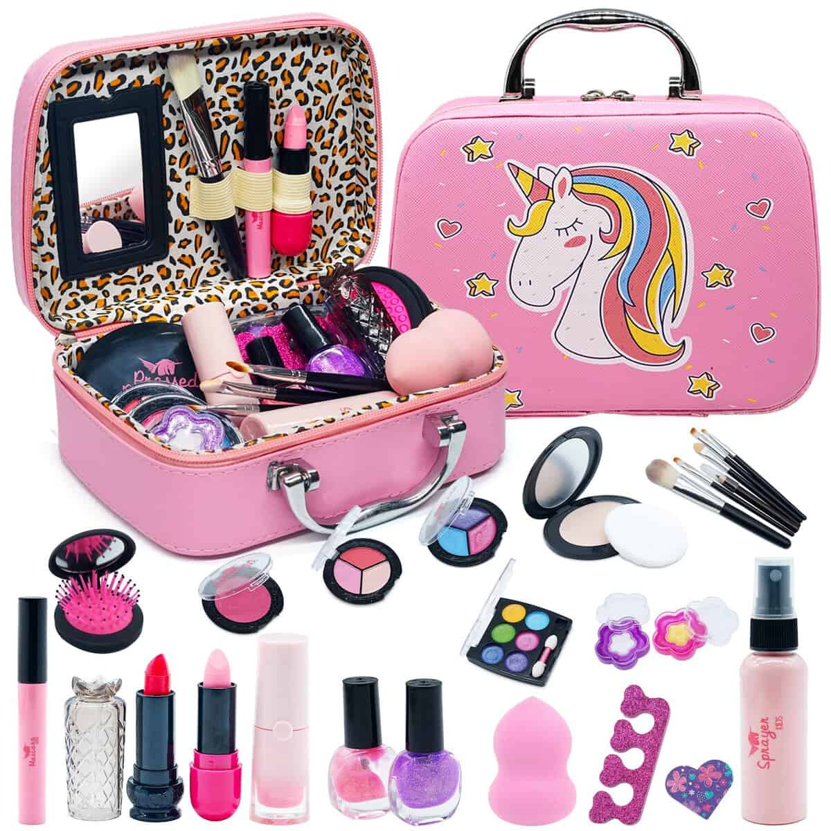 Maquillage Enfant Jouet Filles - 28 PCS Malette Licorne Maquillage Jouet Enfant Fille Cosmétiques Beauté pour Enfants Jeux Noël Cadeau pour Enfant Petite Filles 3 4 5 6 7 8 9 10 11 12 Ans