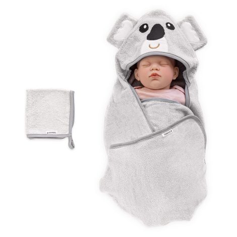 Le kit de bain pour bébé en bambou avec cape et gant pour nouveau-né, par Navaris.