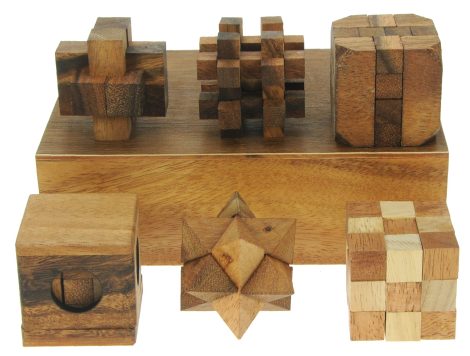 Jeu de réflexion en bois 3D Namesakes® (x6) – Challenge original, amusement pour adultes et enfants – Boîte cadeau en bois massif !