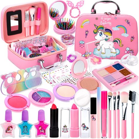 Ensemble de maquillage pour enfants Purpledi, 33 pièces, sans danger, lavable, dans une valise beauté. Parfait pour les filles de 3 à 8 ans. Idéal pour Noël !