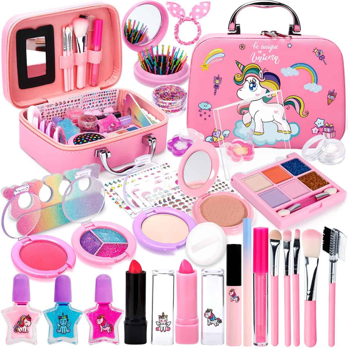 Purpledi Maquillage Enfant Jouet Fille 33pcs Jouet de Maquillage Lavable et Non Toxique, Maquillage Enfant Fille , Valise Beauté pour Enfant, Cadeau de Noël Anniversaire pour Fille 3 4 5 6 7 8 Ans