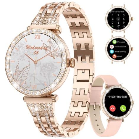 Montre Connectée pour Femme ESFOE 1.19″ avec Appel, 111 Modes Sport, Podomètre, Calories, Étanche IP68. Moniteur SpO2/Fréquence Cardiaque/Tension Artérielle. Android iOS.