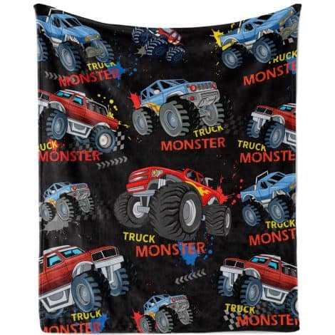 Couverture camion monstre pour les garçons, une douce flanelle confortable et légère, idéale pour un cadeau chaleureux.