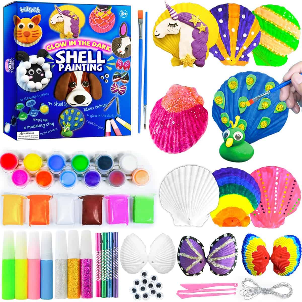 Lobyoh Kit de Peinture de Coquille pour les Enfants, Activités Manuelles Lueur Dans l' Obscurité, Jouets Créatifs, Noël Cadeaux pour les Garçons et les Filles de 4 5 6 7 8 9 10 11 12 ans