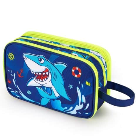 Trousse de toilette pour enfant en forme de requin, résistante à l’eau, idéale pour le voyage.