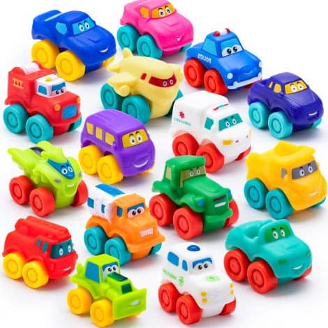 Ensemble de voiture en caoutchouc JOYIN avec des dessins animés pour le bain des tout-petits. Idéal pour un cadeau d’anniversaire ou de Noël pour garçons et filles.