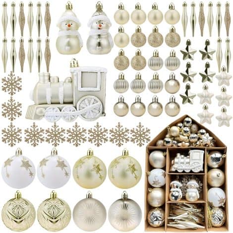 Boules de Noël NINGESHOP, 70 pièces de décoration en plastique avec boules dorées et blanches pour Noël, mariage, anniversaire.