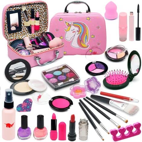 Kit de maquillage pour filles, sans danger et lavable, cadeau parfait pour Noël et anniversaire. (9 mots)