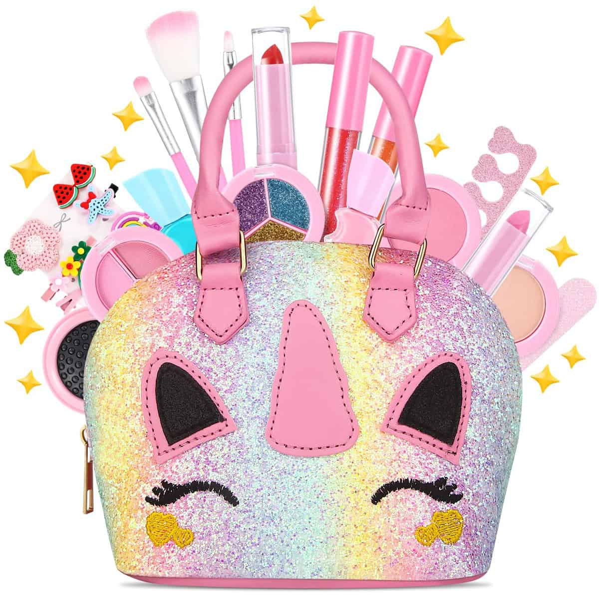 TOGOU2S Maquillage Enfant Fille Licorne Rose Fille Lavable Palette Maquillage Enfant Non Toxique Trousse Maquillage Enfant Fille Cadeau Fille Noël Anniversaire pour Jouet Fille 4 5 6 7 8 9 10+ Ans