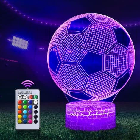 Veilleuse 3D Football LED pour une ambiance créative dans la chambre de votre enfant en 16 couleurs.