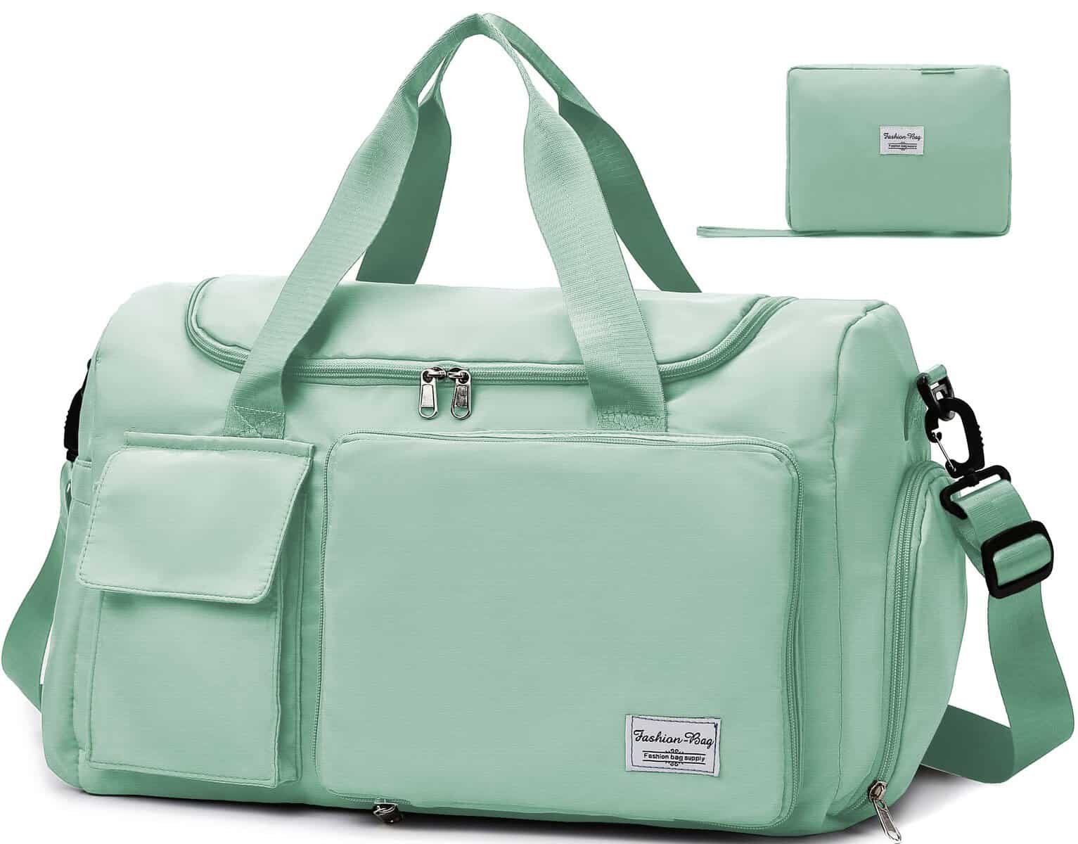 Tokeya Sacs de Sport Homme Femme, Pliable Sac de Voyage avec Compartiment Chaussure y Poche Humide, Grande Capacité Sac de Fitness, Imperméable Sac à Gym Sport Léger Sacs de Week-End Bag, Vert