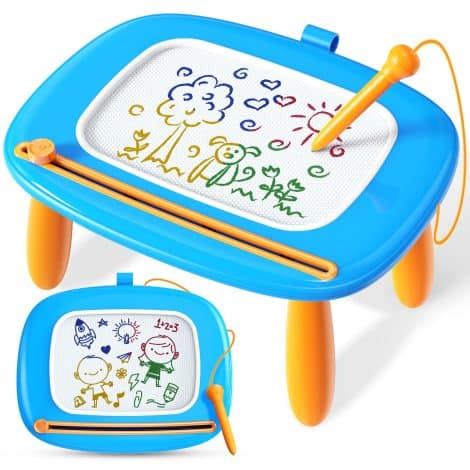 Coffret de jouets pour petites filles (1, 2 et 3 ans), tableau magnétique solide pour dessiner, cadeau éducatif pour anniversaires et Noël (Petit garçon bleu)